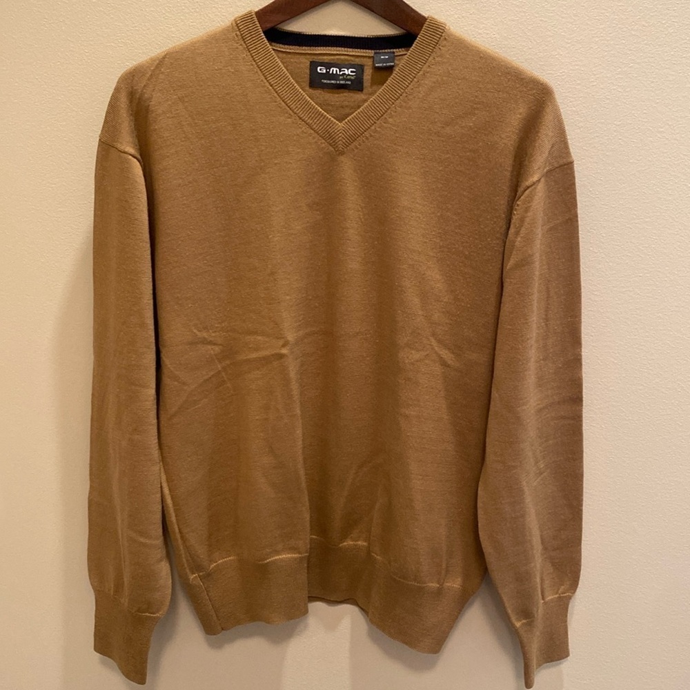 G Mac Kartel Wool L/S V Neck Sweater Pullover Designed In Ireland Autumn Gold M